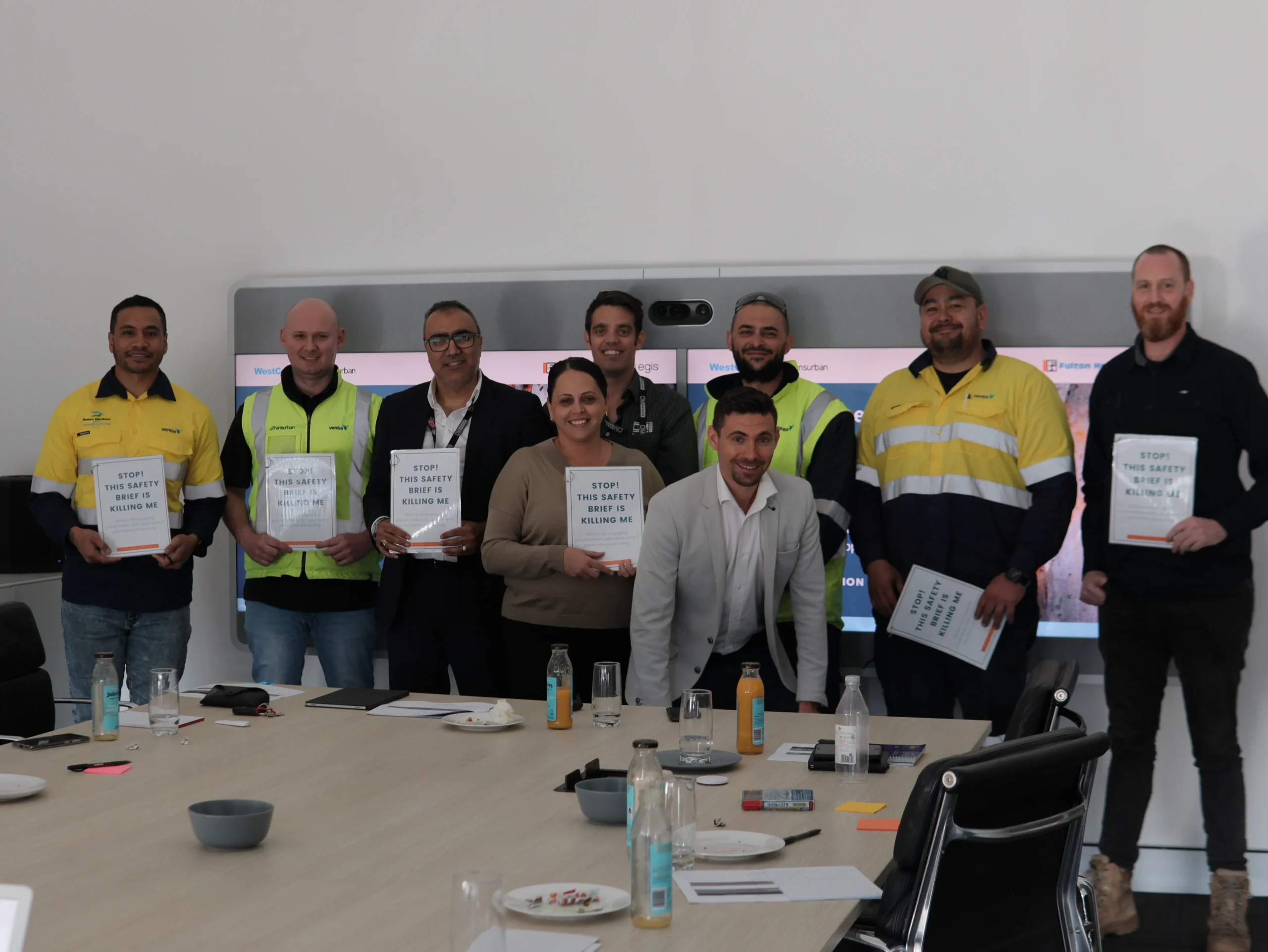 WestConnex project team after a safety briefing workshop